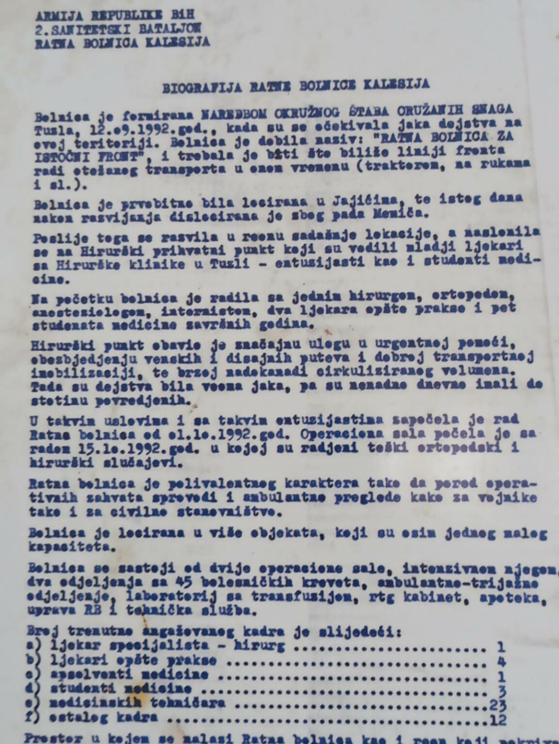 Biografija Ratne bolnice Kalesija